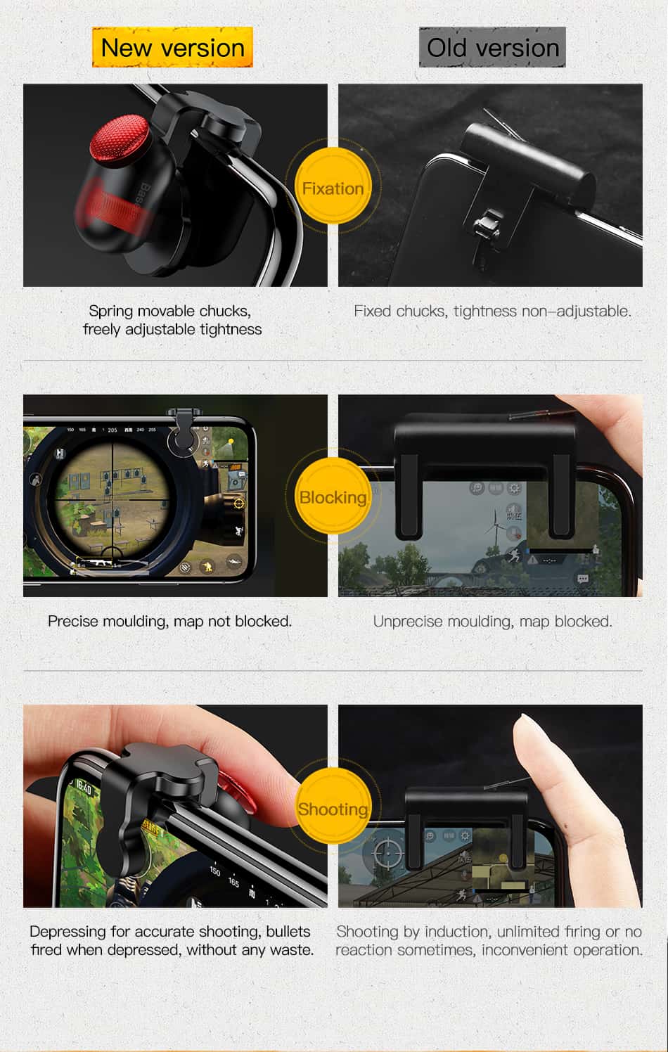 Bộ nút cơ điều khiển hỗ trợ bắn PUBG Baseus Red-Dot Mobile Game Scoring Tool cho điện thoại Android/ iPhone