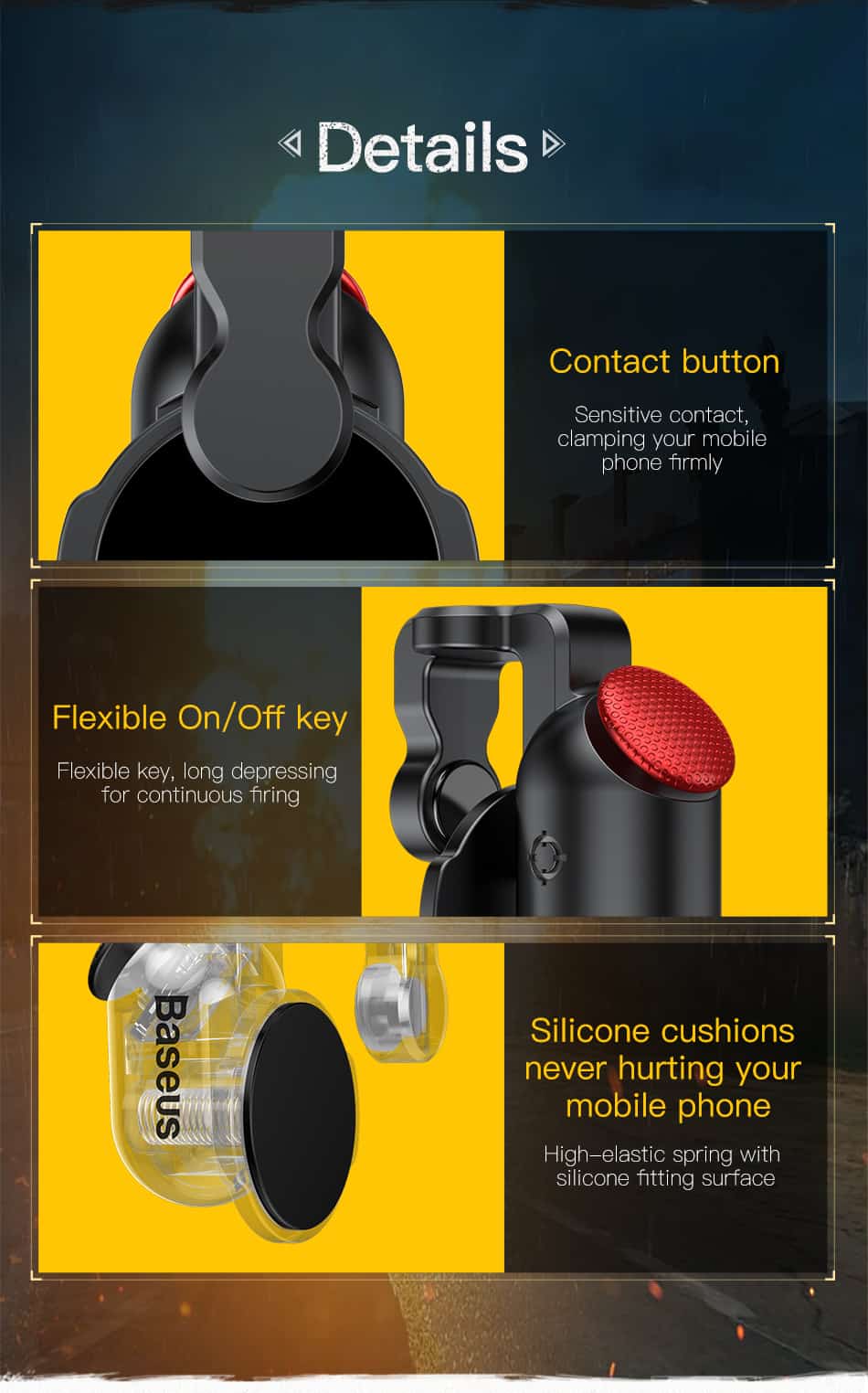 Bộ nút cơ điều khiển hỗ trợ bắn PUBG Baseus Red-Dot Mobile Game Scoring Tool cho điện thoại Android/ iPhone