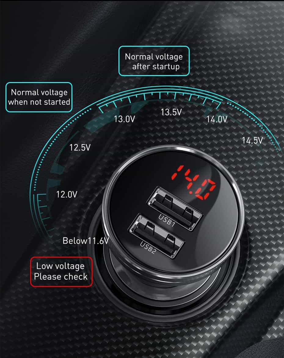 Tẩu sạc đa năng dùng cho xe ô tô Baseus Digital Display (24W, Dual USB 4.8A, Car Fast Charger)