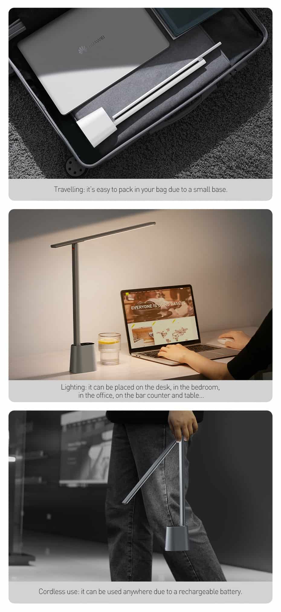 Đèn LED Baseus Để Bàn Thông Minh Thích Ứng Độ Sáng Mắt, Gập Gọn Có Thể Sạc Lại