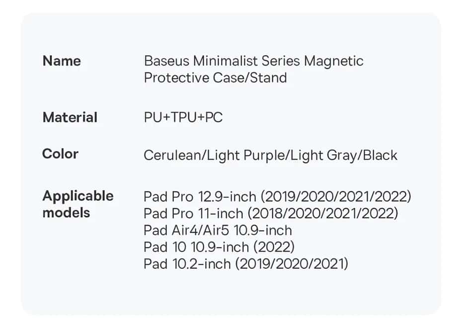 Bao Da Nam Châm Baseus Minimalist Series Cho Ipad Pro 11 : Gen 10 : Air 5 : Air 4 : 10.2 (magnetic Protective Case:stand)22