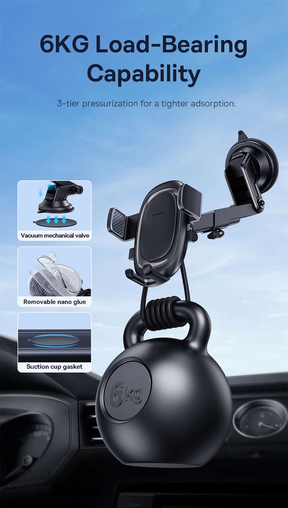 Giá đỡ ô tô Baseus UltraControl Pro Series Clamp-Type Car Holder Set (dùng cho khe gió và Taplo)
