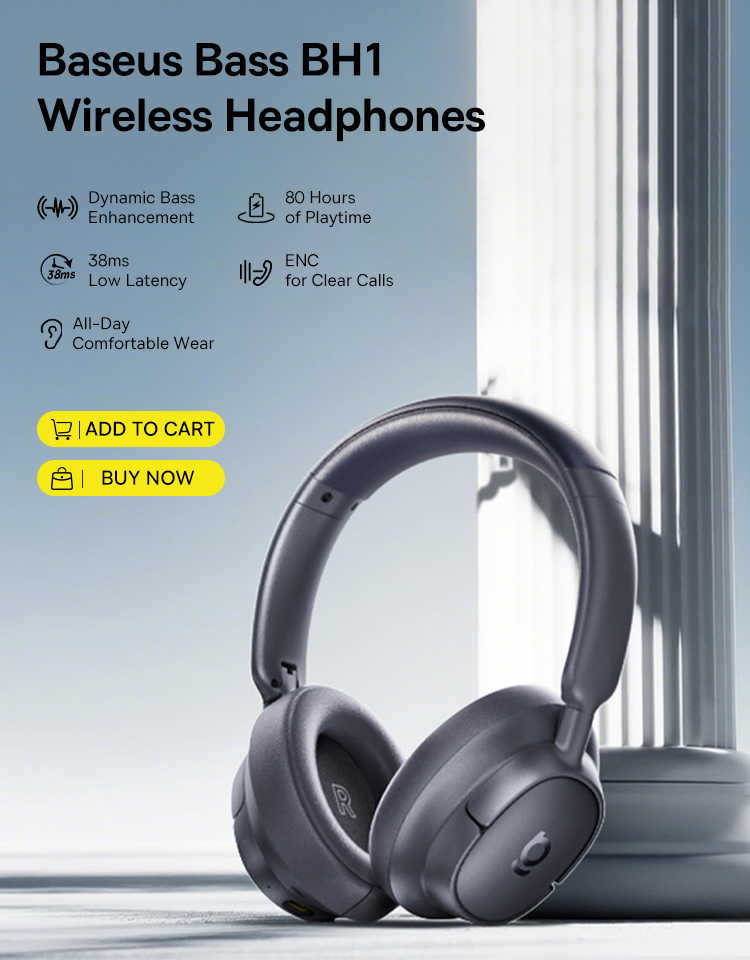 Tai Nghe Baseus Bass BH1 (Bluetooth v6.0, 80H, 600mAh, SuperBass 2.0, AI ENC, Ultra-Low Latency, Smart App Control)